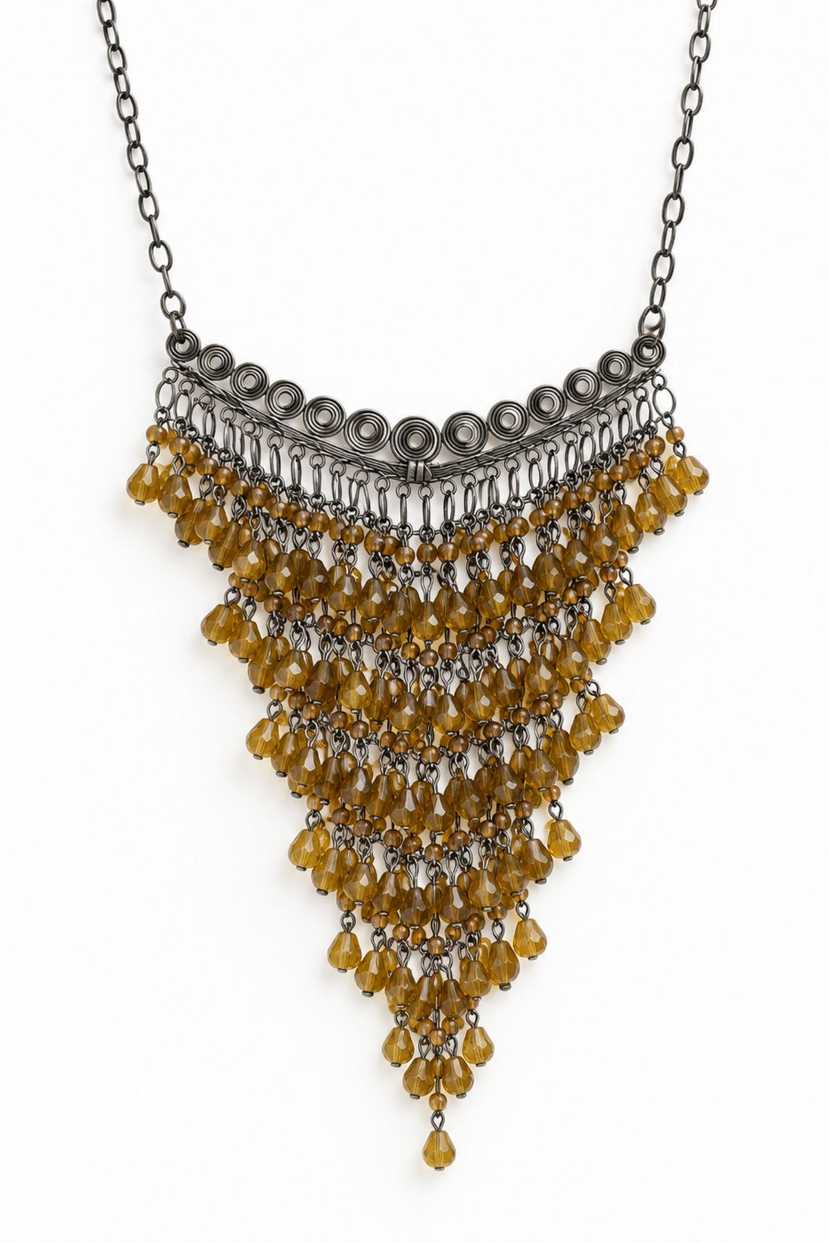 Artisan Wire-Wrapped Amber Fringe Statement Necklace