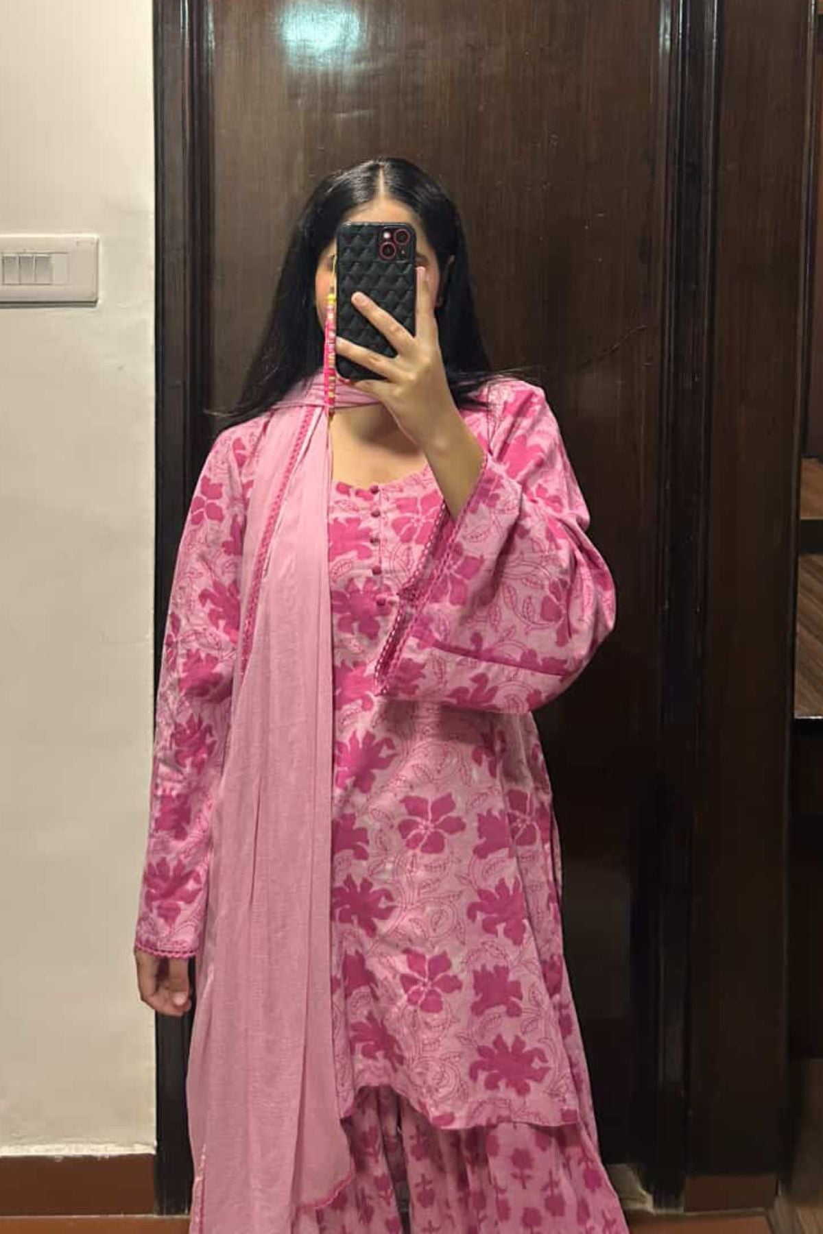 Cotton Block Printed Straight Kurta Farshi Salwar Set-Pink