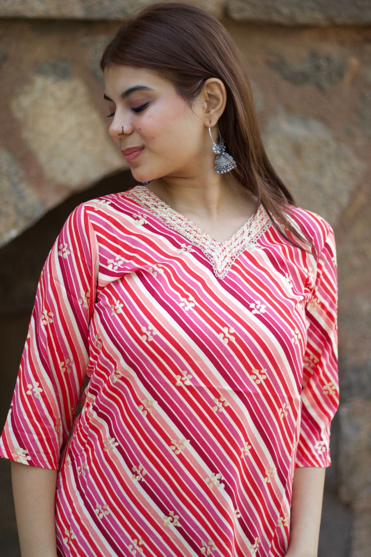 Rayon Jaipuri Print Straight Kurta With Gota Patti in Pink