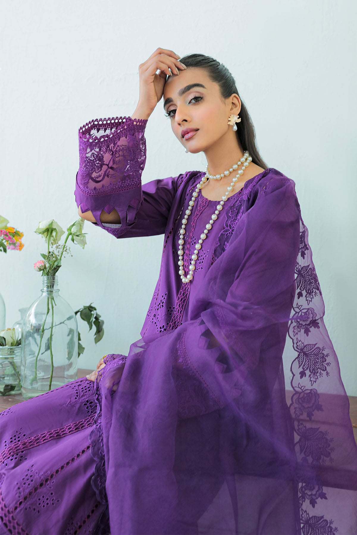 Plum Lawn Kurta Set With Dupatta
