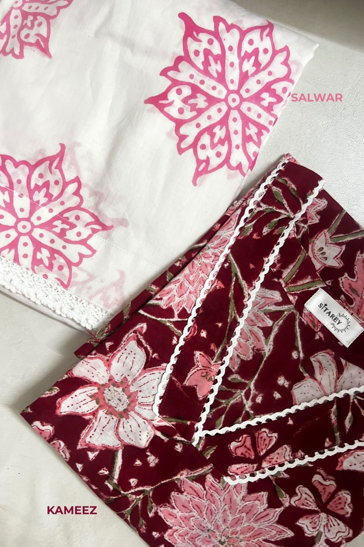 Cotton Block Printed Straight Kurta Farshi Salwar Set-Red