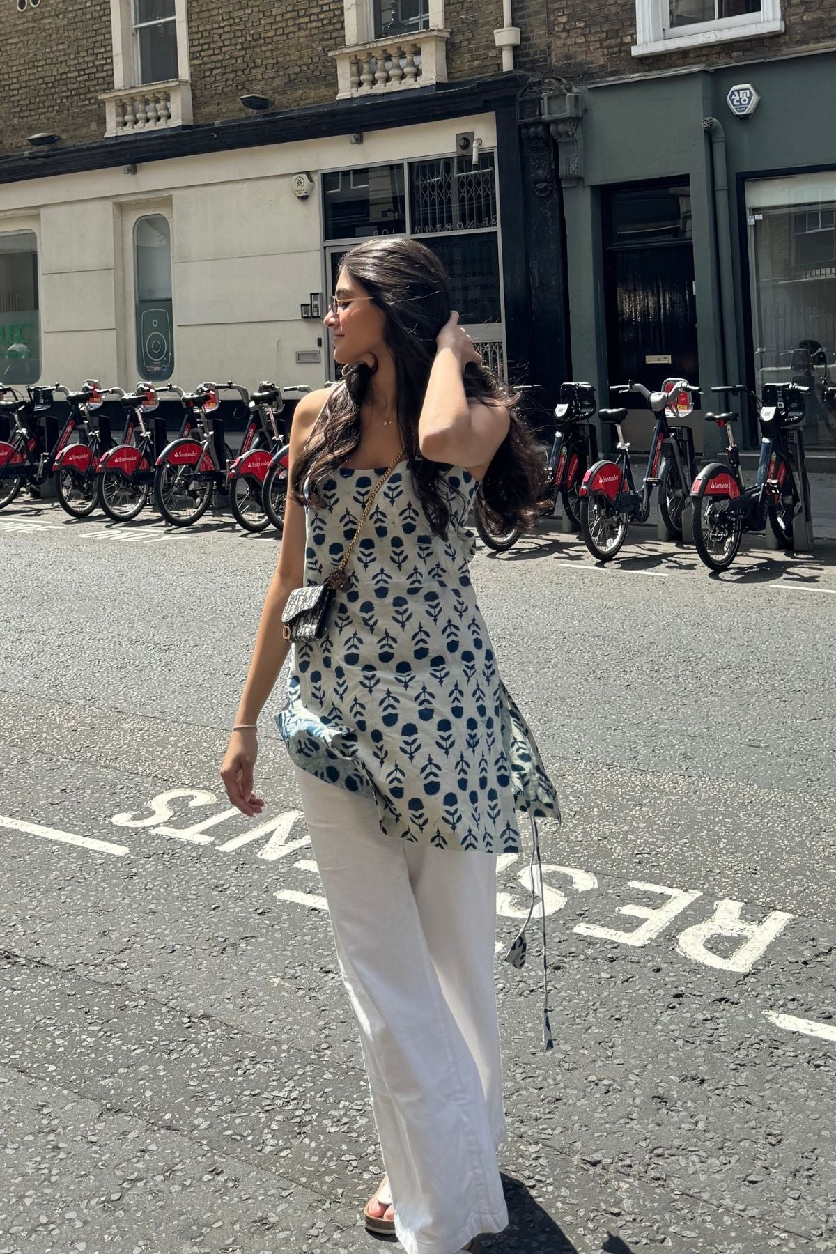 Cotton Block Printed Indigo Noodle Strap Kurta With Dori Detail
