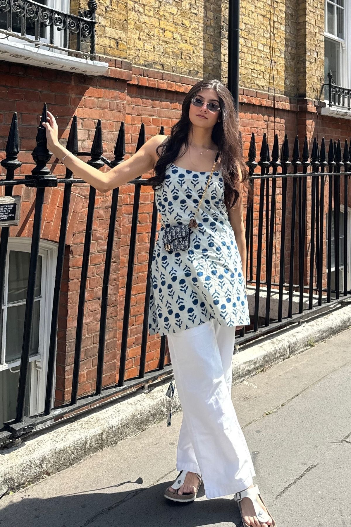 Cotton Block Printed Indigo Noodle Strap Kurta With Dori Detail