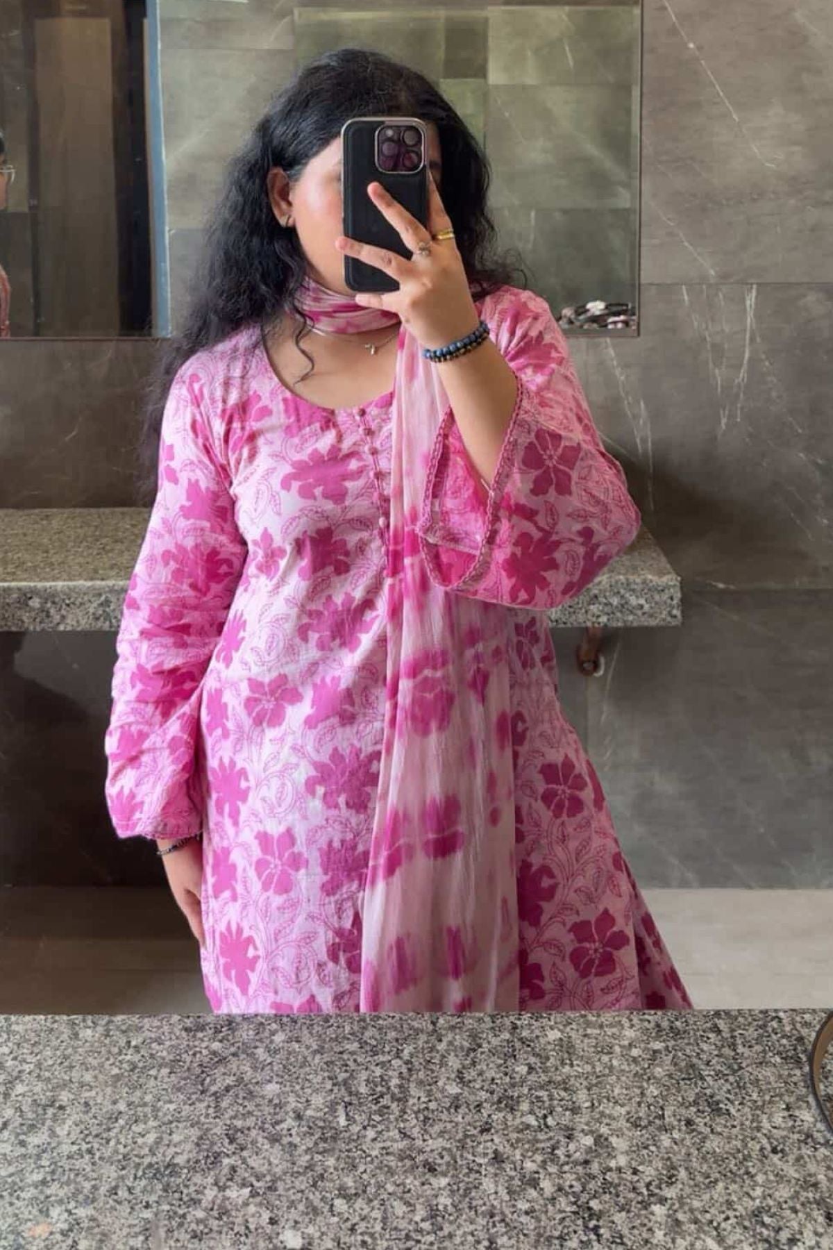 Cotton Block Printed Straight Kurta Farshi Salwar Set-Pink