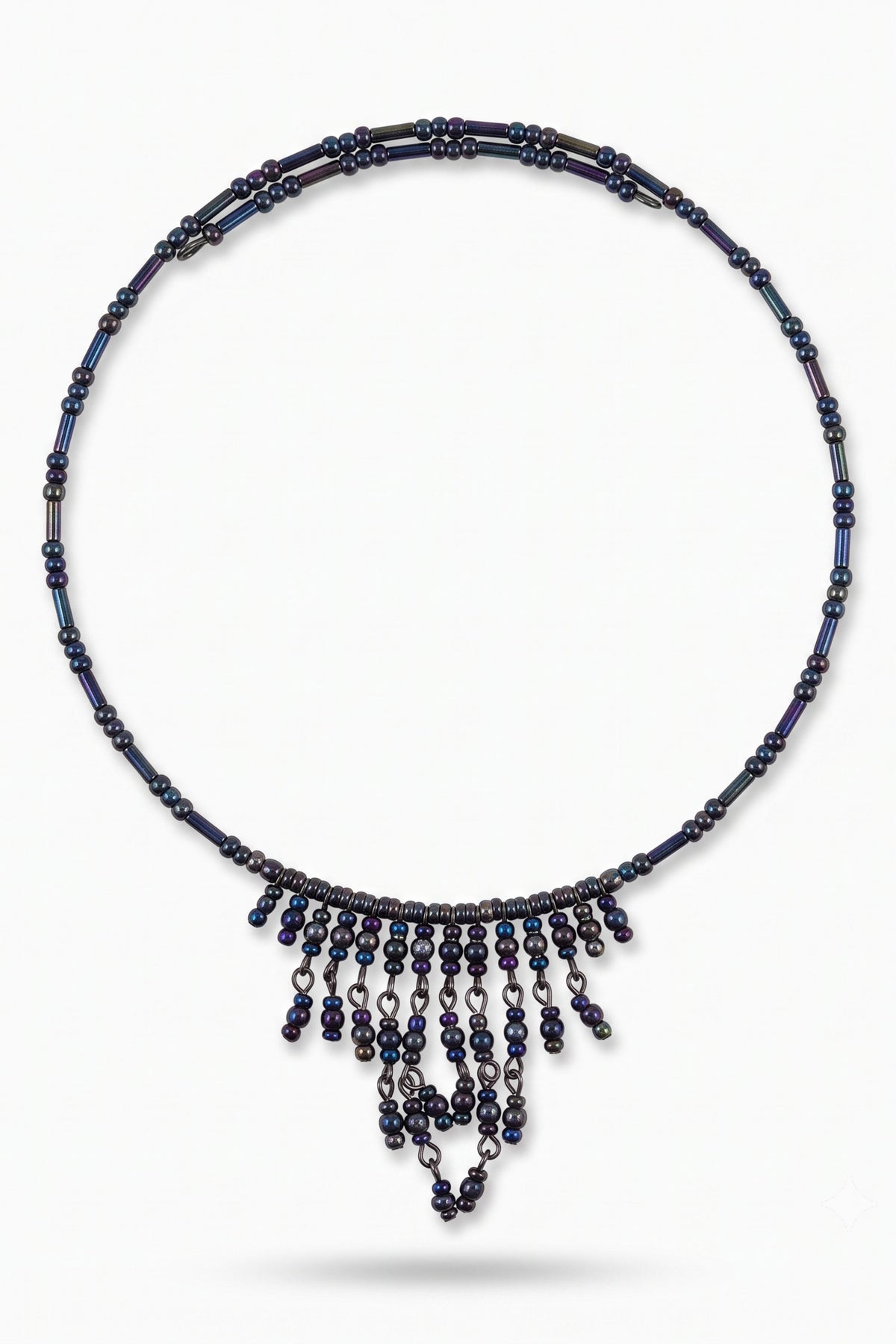 Artisan Midnight Iridescent Beaded Fringe Choker