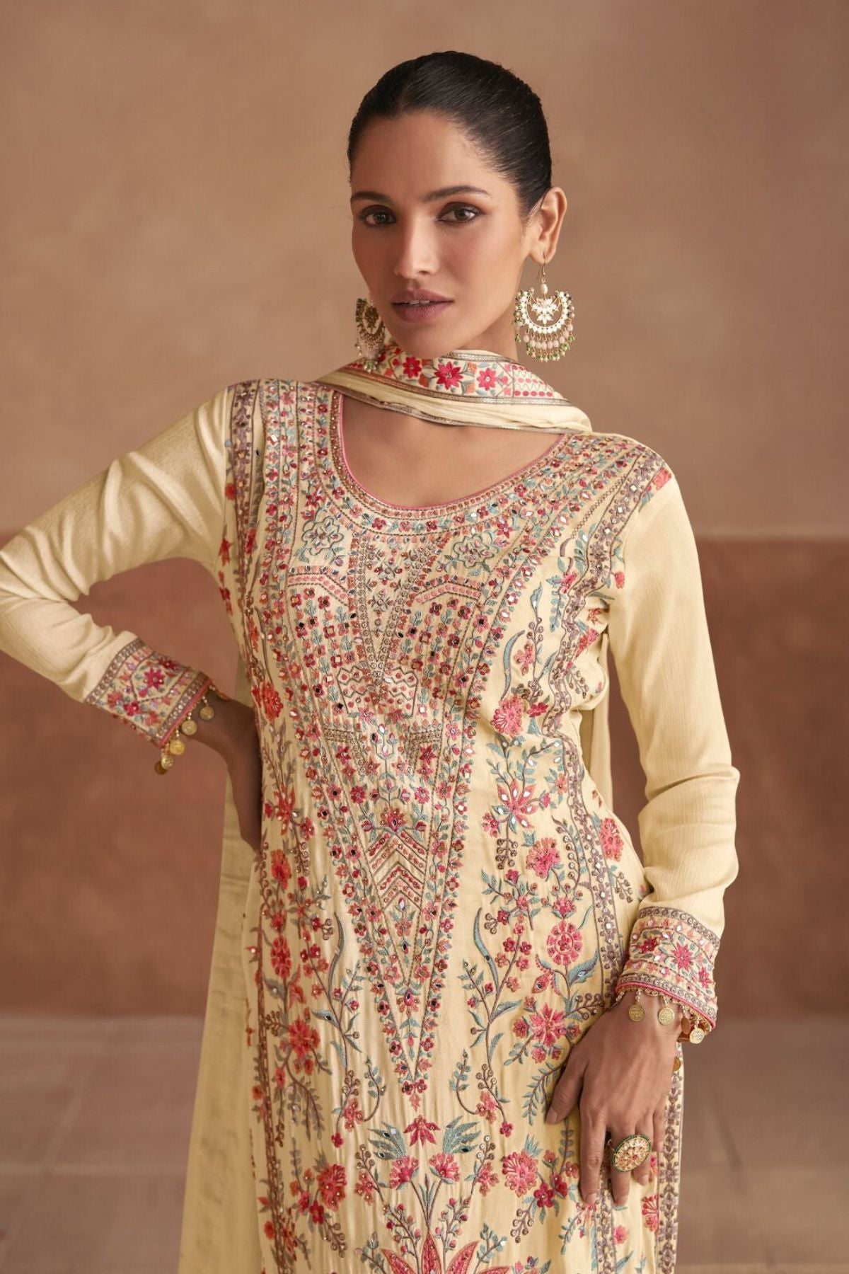 Chinon Embroidered Yellow Suit With Embellishment