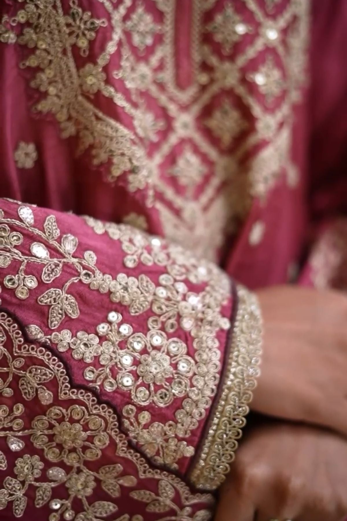 Chinon Silk Embroidered A-line Kurta Set With Sharara