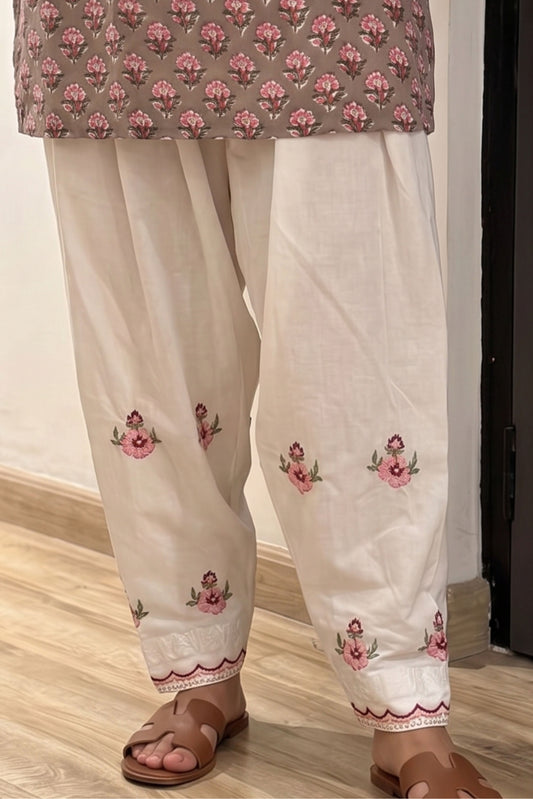 Pure Cotton Floral Embroidered Farshi Salwar
