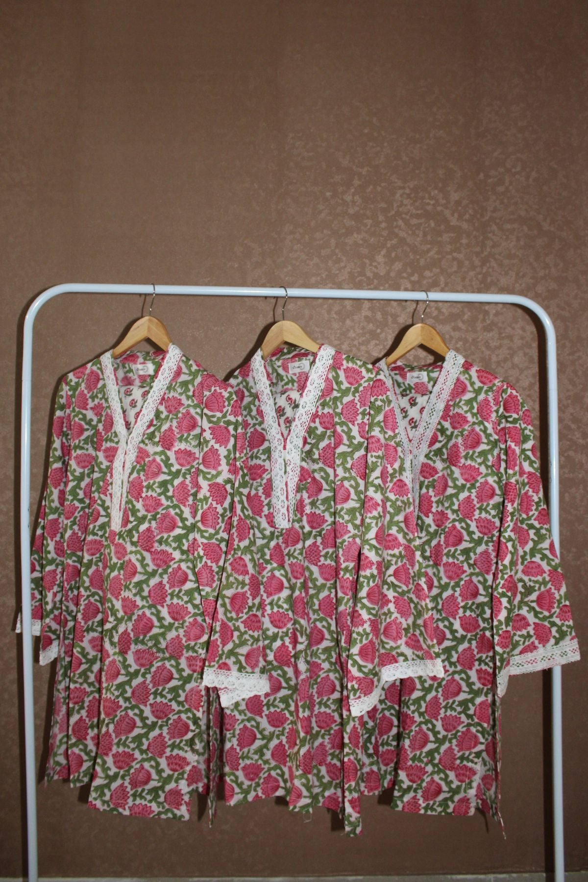 Tulip Cotton Block Printed Straight Kurta Farshi Salwar Set-White & Pink
