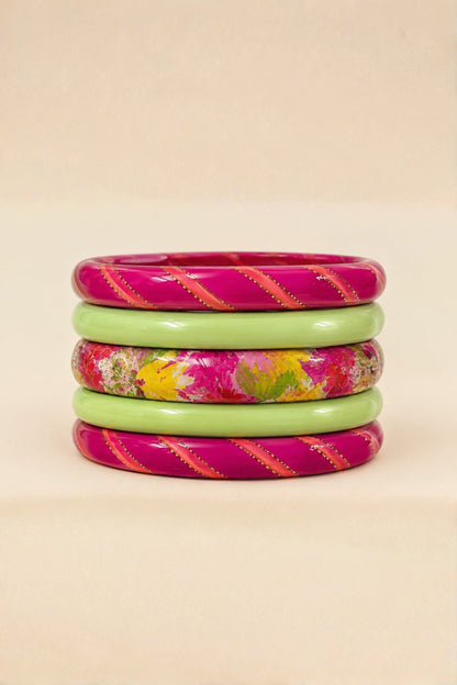 Marble Stripe Lac Bangles – Handcrafted Multicolor Set of 5 (Copy)