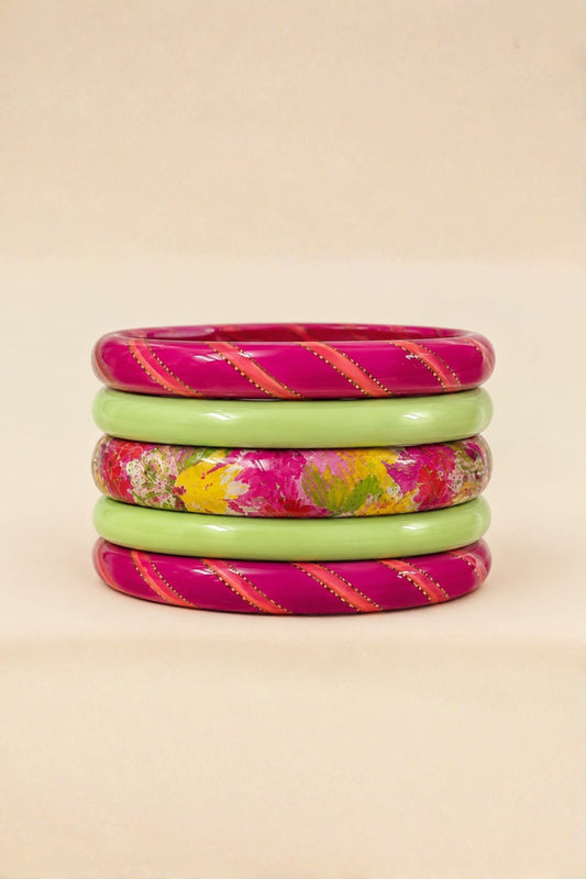 Marble Stripe Lac Bangles – Handcrafted Multicolor Set of 5 (Copy)