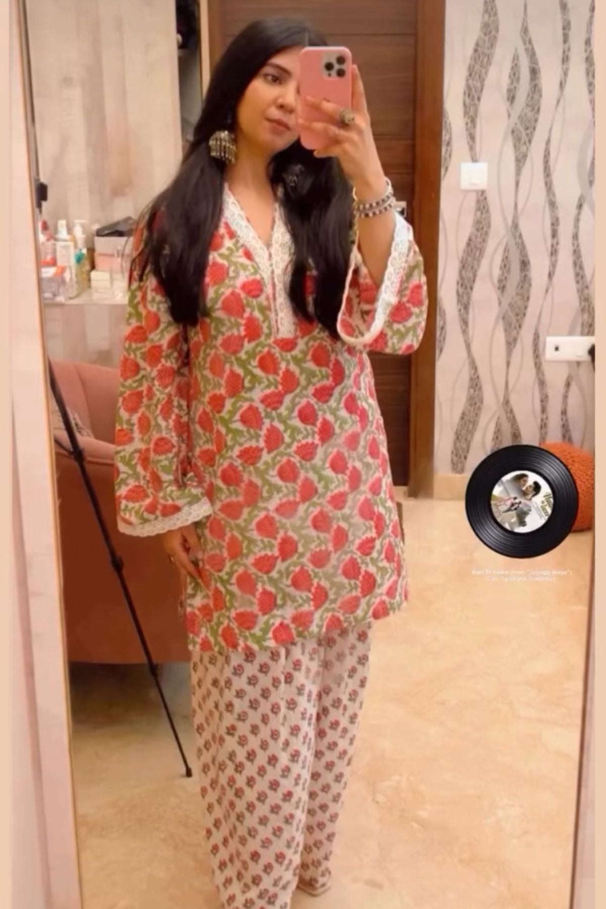 Tulip Cotton Block Printed Straight Kurta Farshi Salwar Set-White & Pink