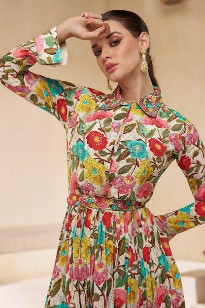 Embroidered Floral Short Kurta Sharara Set