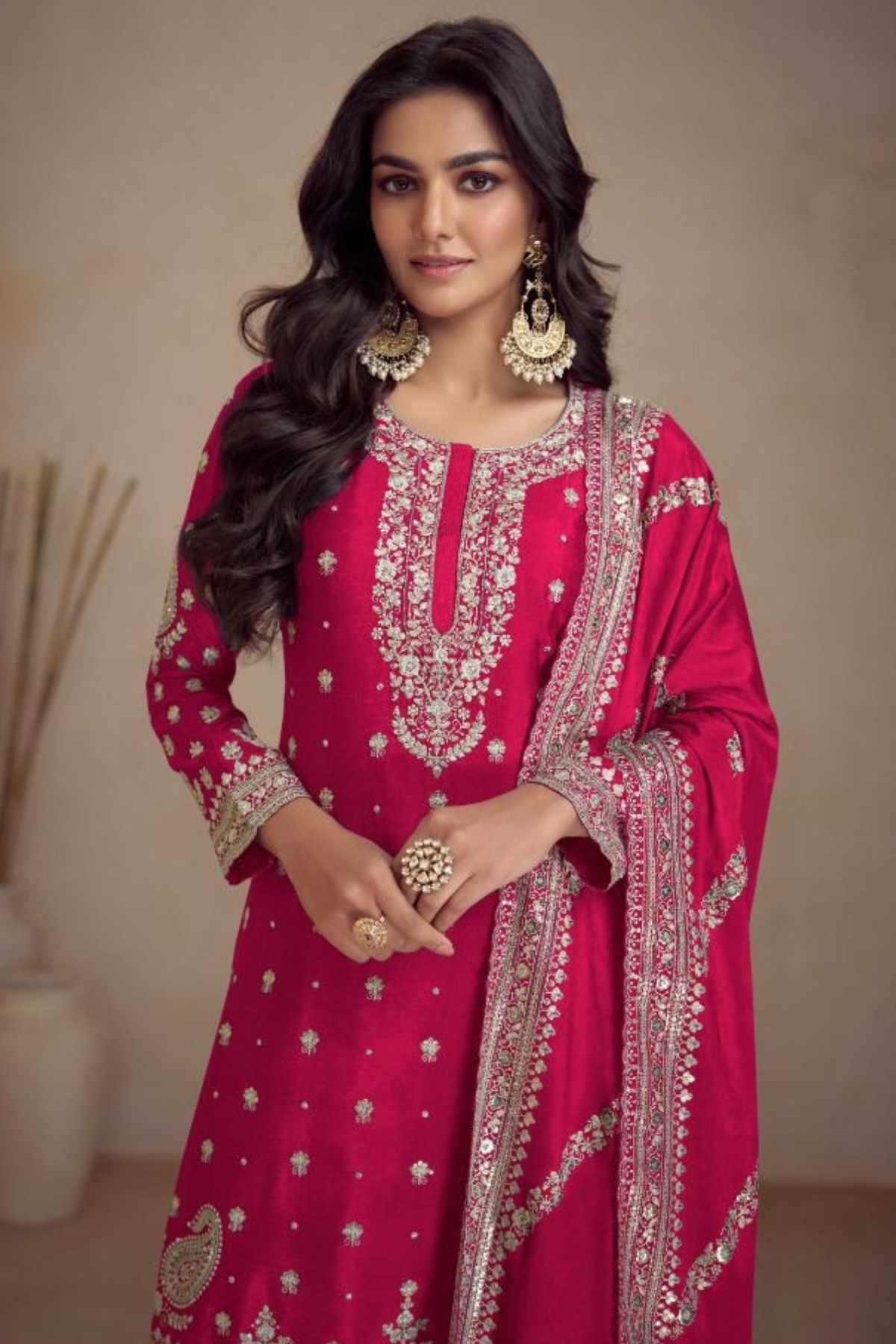 Chinon Pink Short Kurta Gharara Set