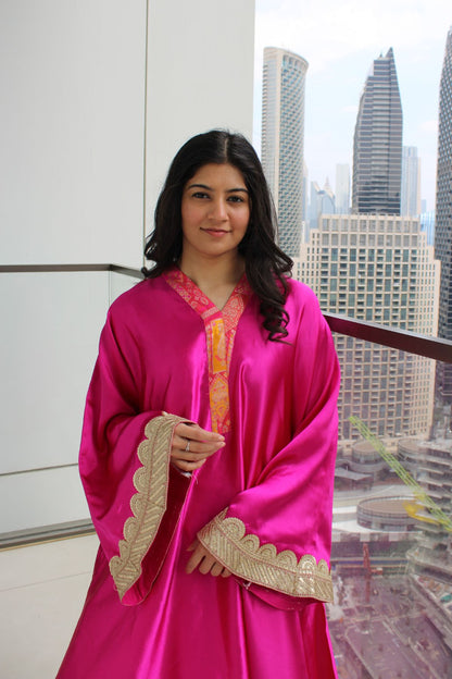 Pure Satin Pakistani Kurta With Banarasi Flared Palazzo