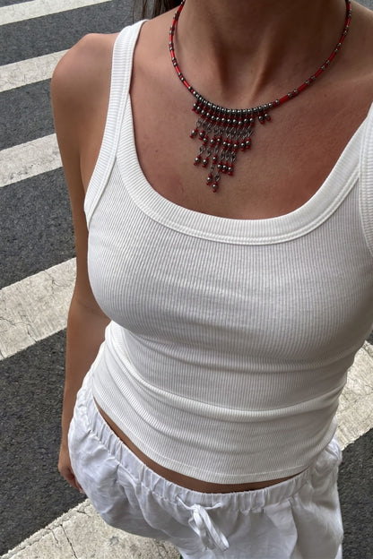 Artisan Midnight Coral Beaded Fringe Choker