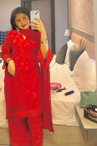 Cotton Printed Straight Kurta Palazzo Set