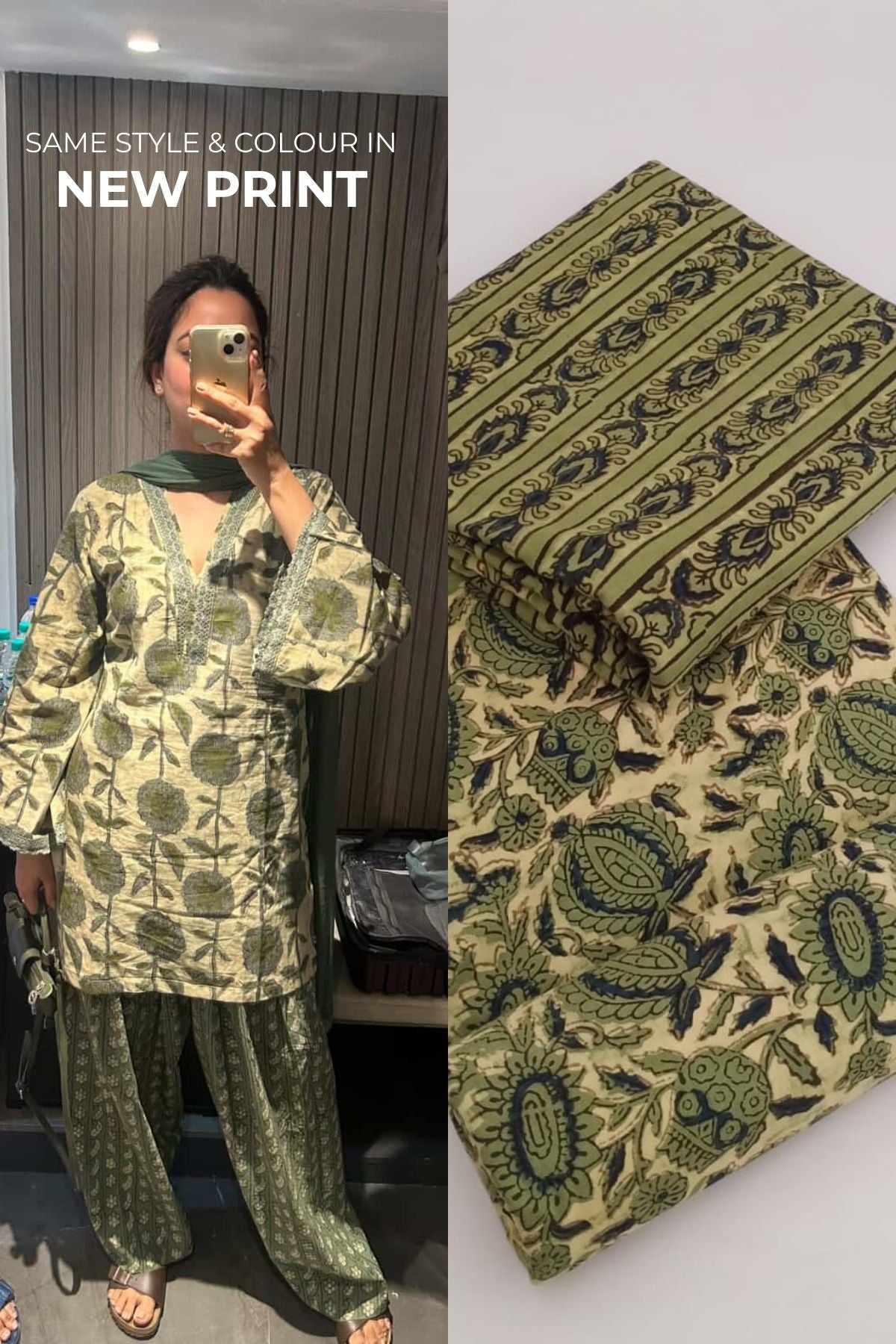 Cotton Block Printed Straight Kurta Farshi Salwar Set-Green