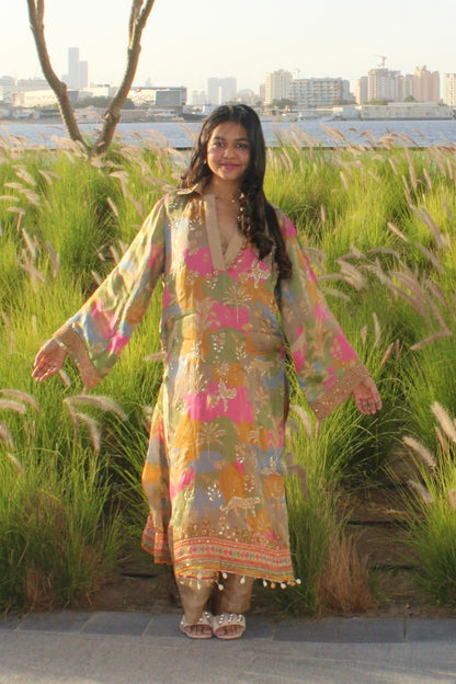 Pure Crepe Printed Pakistani Kurta Set With Embellishments