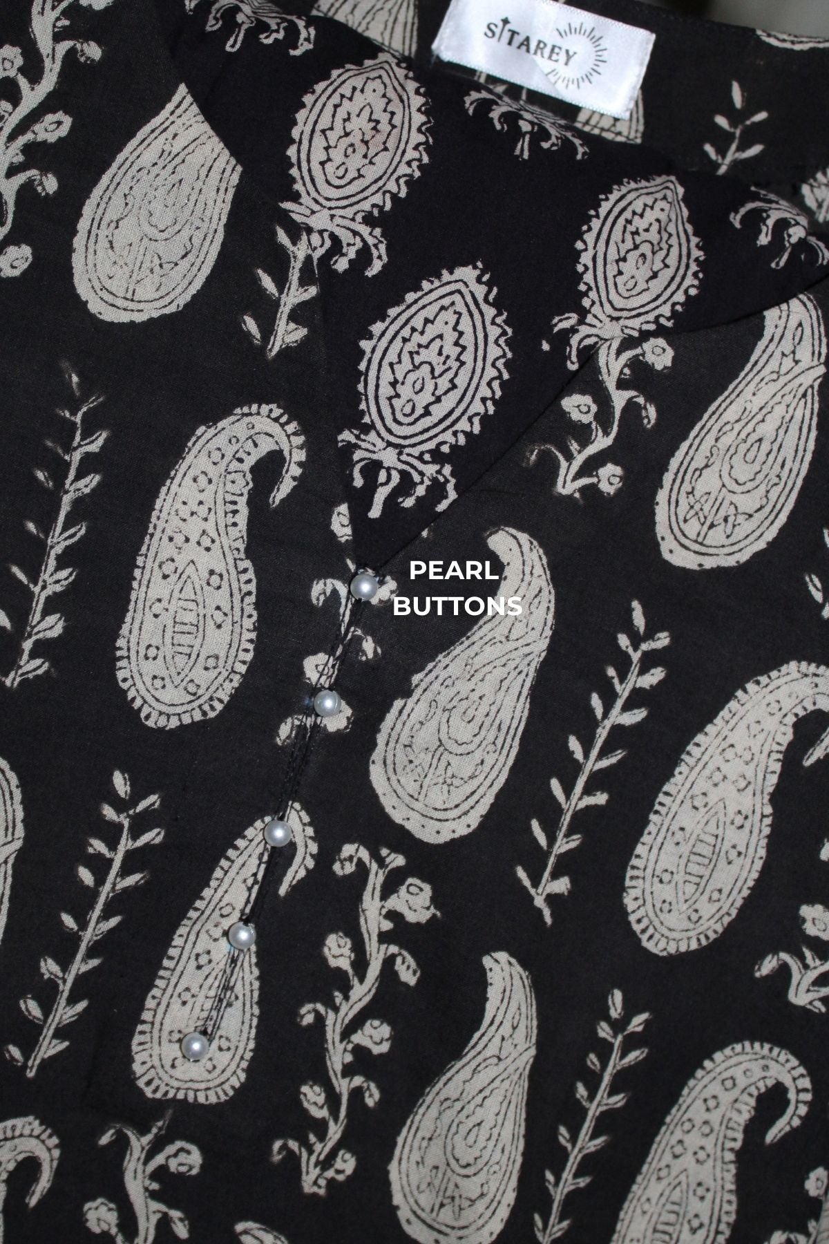 Cotton Paisley Pearl Straight Kurta Farshi Salwar Set-Black