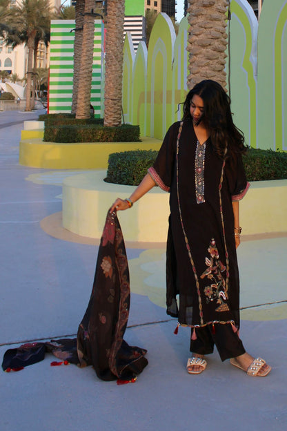 Pure Crepe Straight Kurta Set With Printed Dupatta