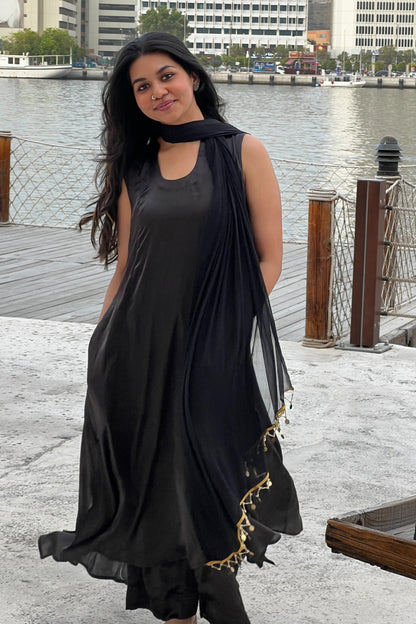 Solid Modal A-Line Kurta Straight Pant Set With Dupatta-Customisable