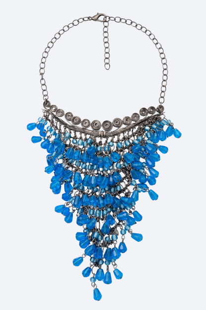 Artisan Wire-Wrapped Blue Fringe Statement Necklace