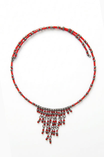 Artisan Midnight Coral Beaded Fringe Choker
