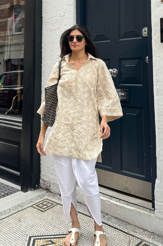 Hakoba Chikan Straight Kurta