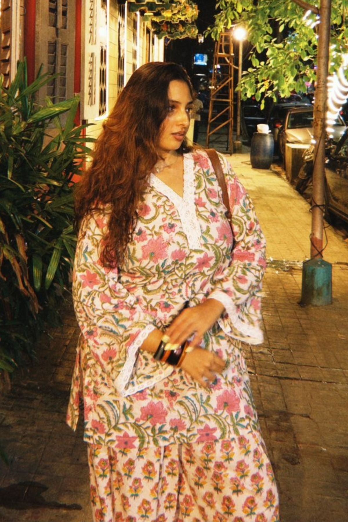 Cotton Block Printed Straight Kurta Farshi Salwar Set-White