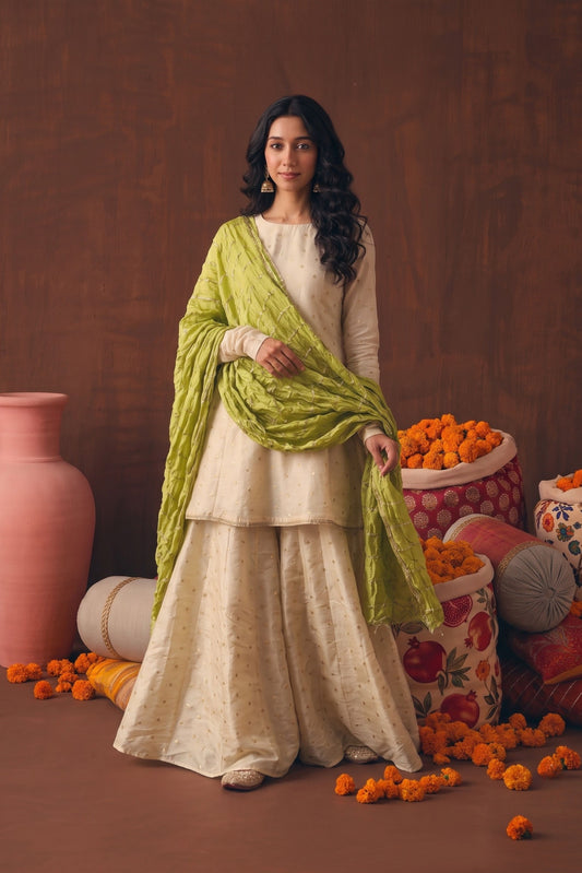 Heer Zari Embroidered Gharara Set With Tissue Dupatta