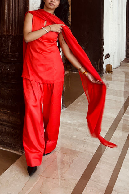 Solid Straight Kurta Farshi Salwar Set-Sleeveless