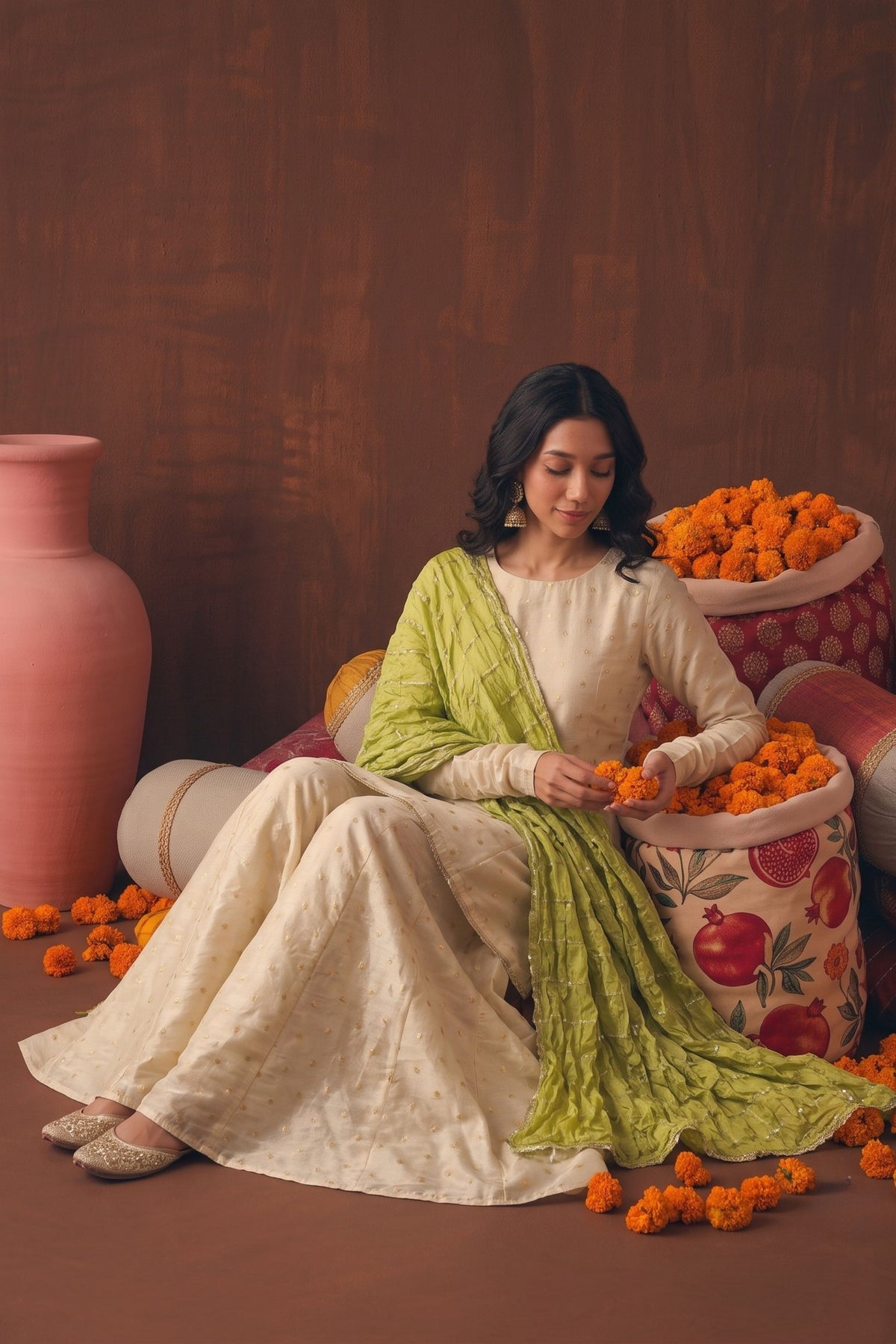 Heer Zari Embroidered Gharara Set With Tissue Dupatta