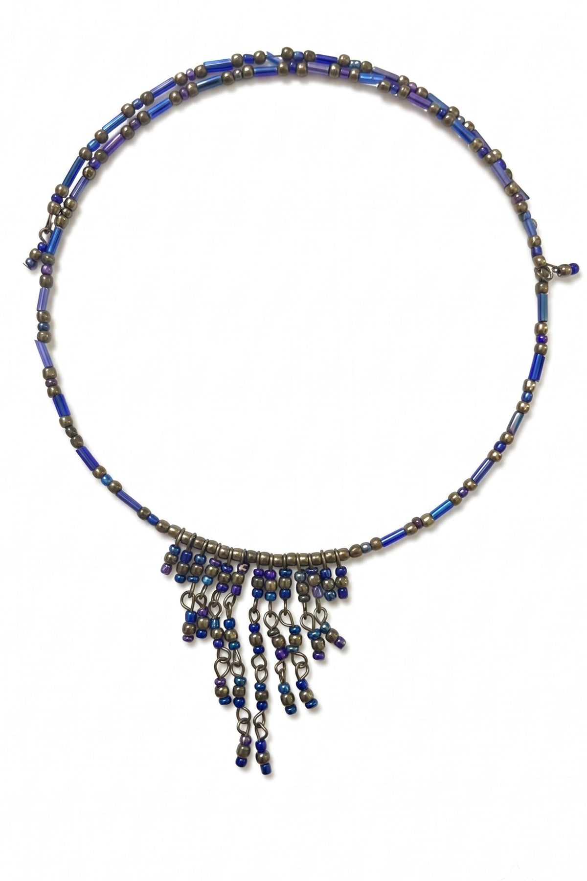 Artisan Midnight Blue Beaded Fringe Choker