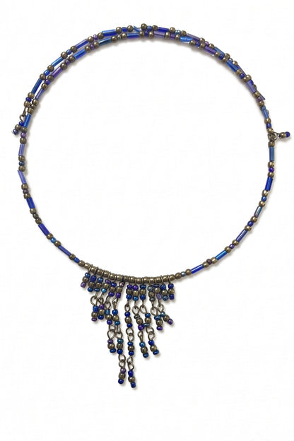 Artisan Midnight Blue Beaded Fringe Choker