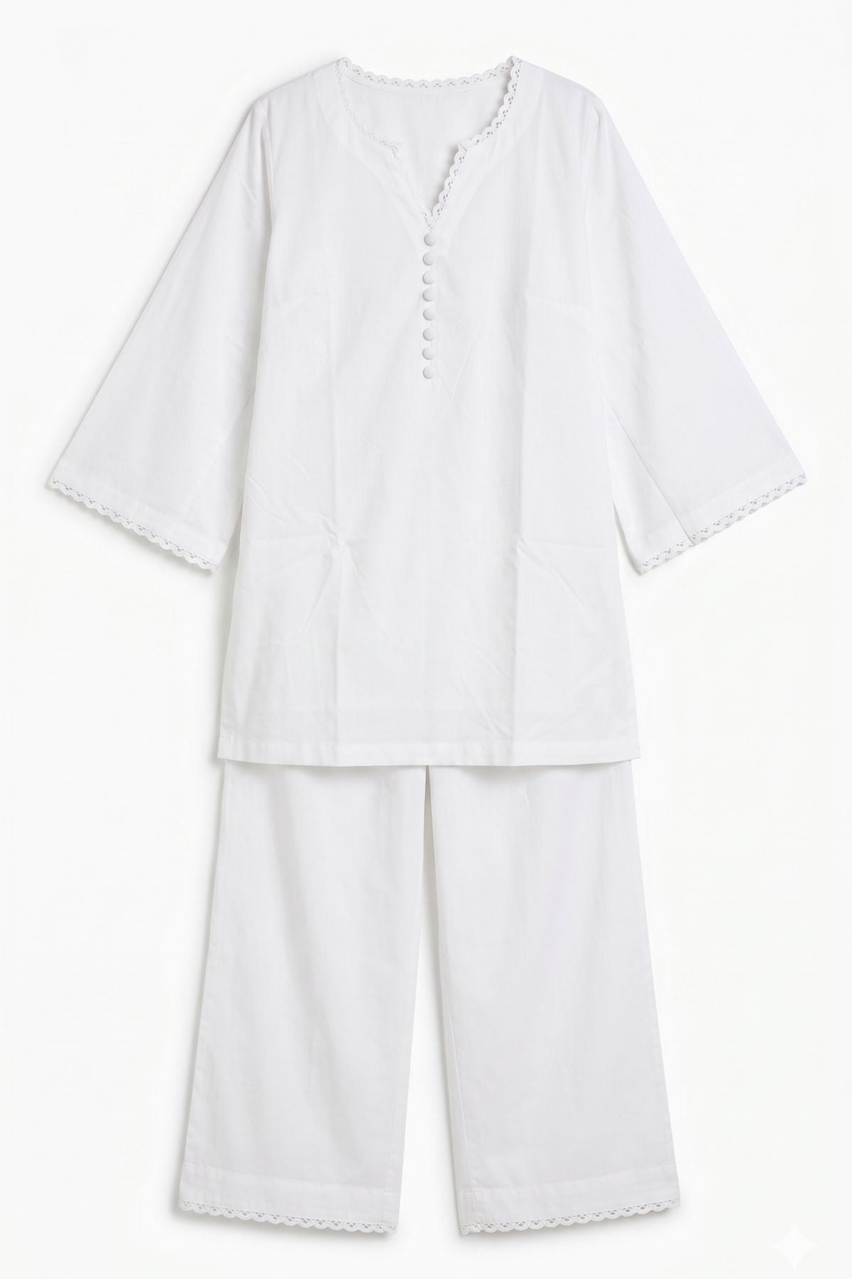 Solid Pure Cotton Short Kurta With Straight Palazzo Co-ord Set - White