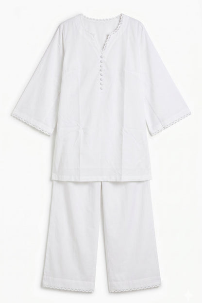 Solid Pure Cotton Short Kurta With Straight Palazzo Co-ord Set - White