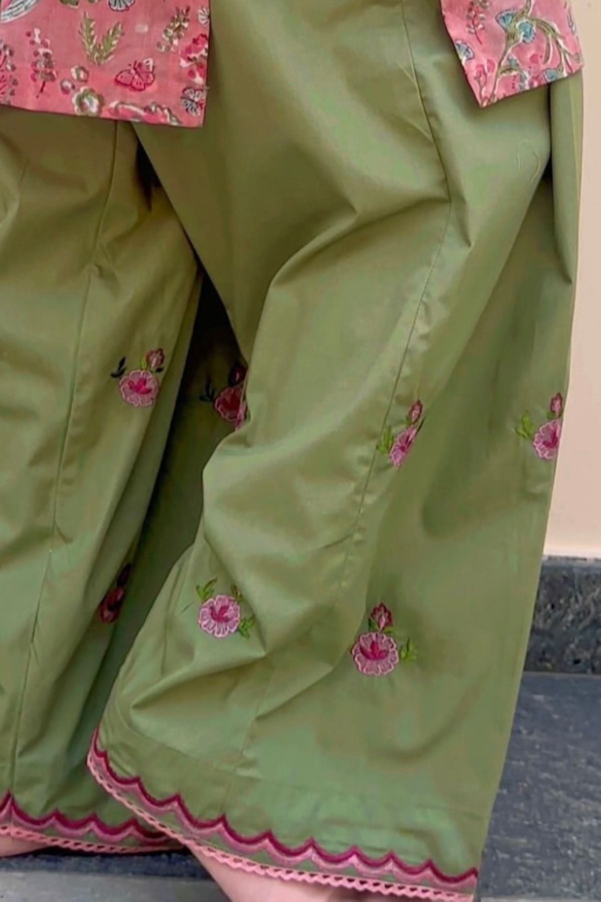 Cotton Block Printed Straight Kurta with Embroidered Farshi Salwar Set-Customisable