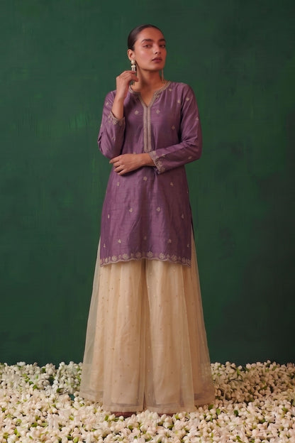 Noor Chinon Purple Kurta With Sequin Tissue Kalidar Palazzo