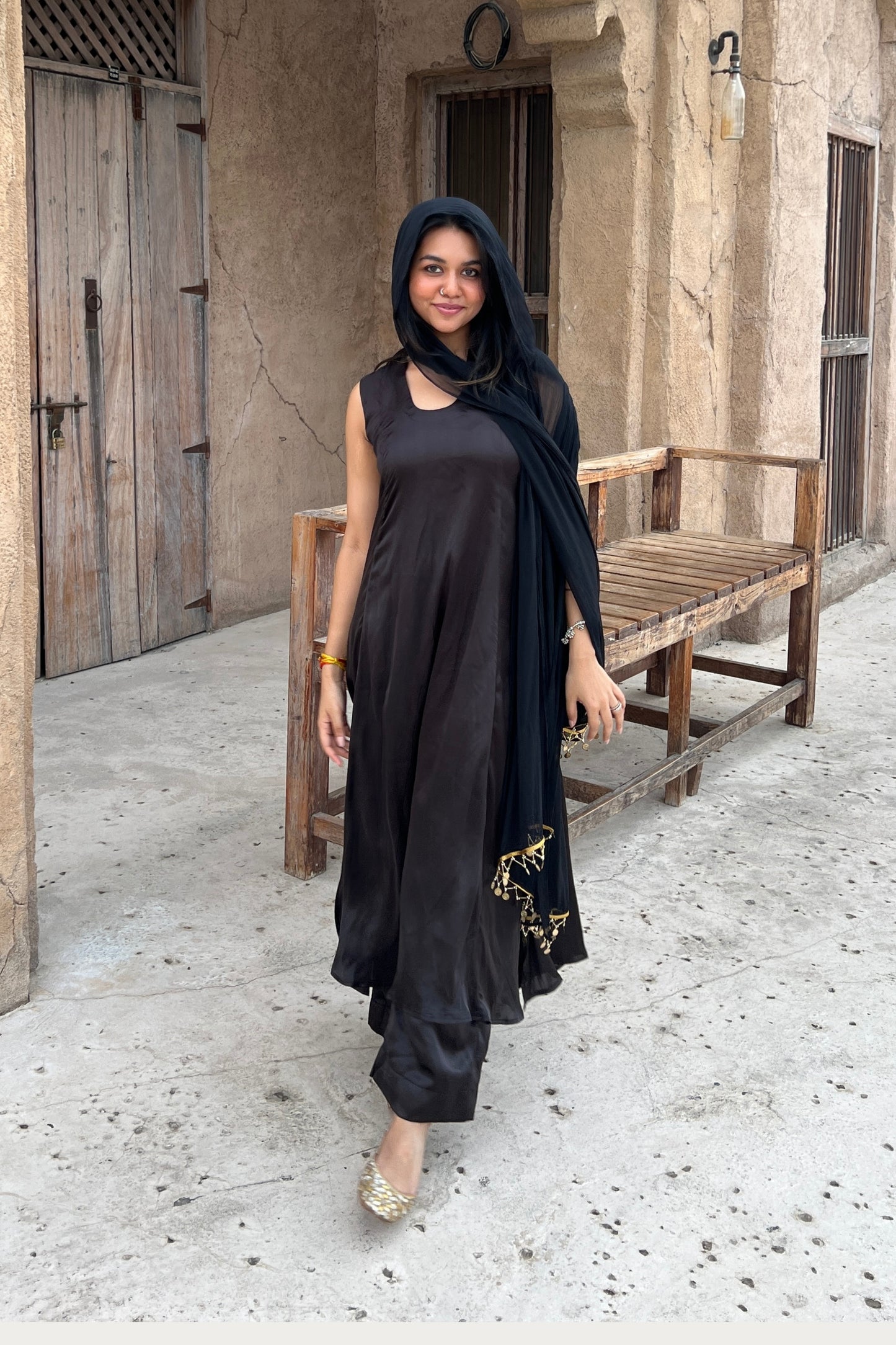 Solid Modal A-Line Kurta Straight Pant Set With Dupatta-Customisable