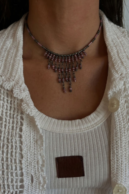 Artisan Mauve Beaded Fringe Choker