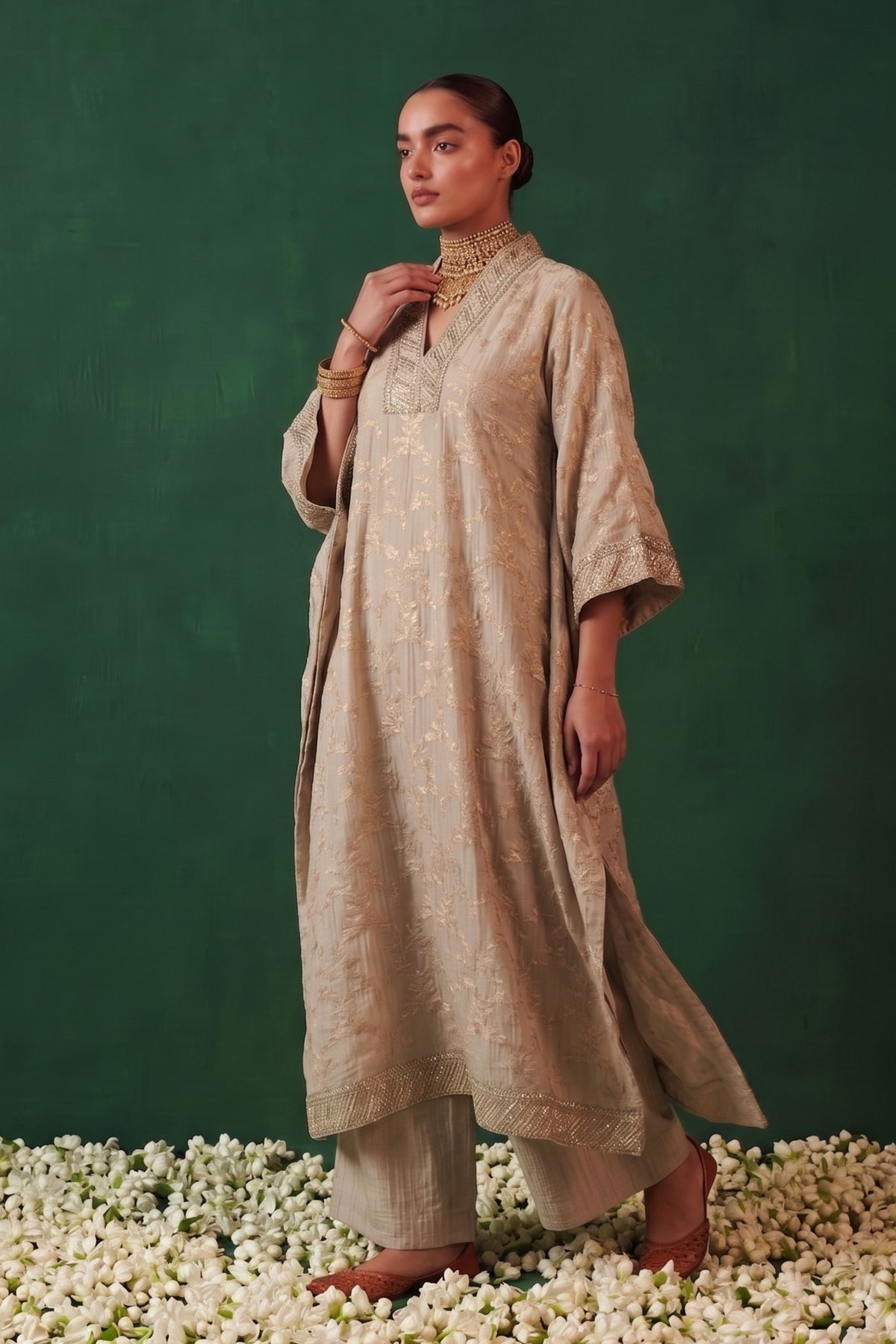 Ruhani Banarasi Tissue Kaftan With Palazzo