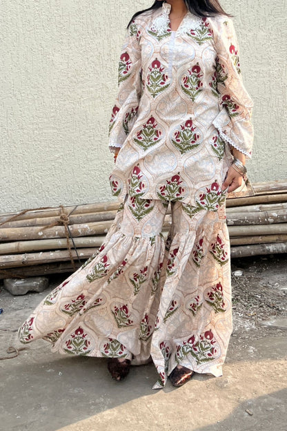 Pure Cotton Block Printed Gharara Set