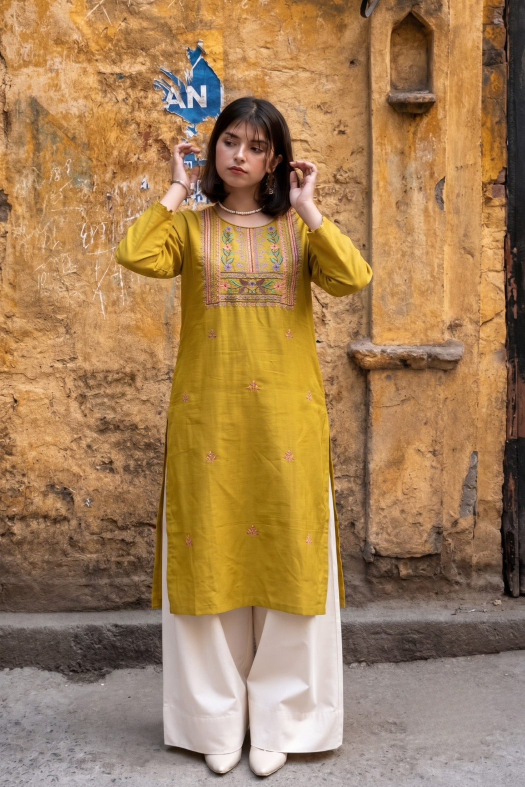 Green Cotton Satin Hand Embroidered Kurta