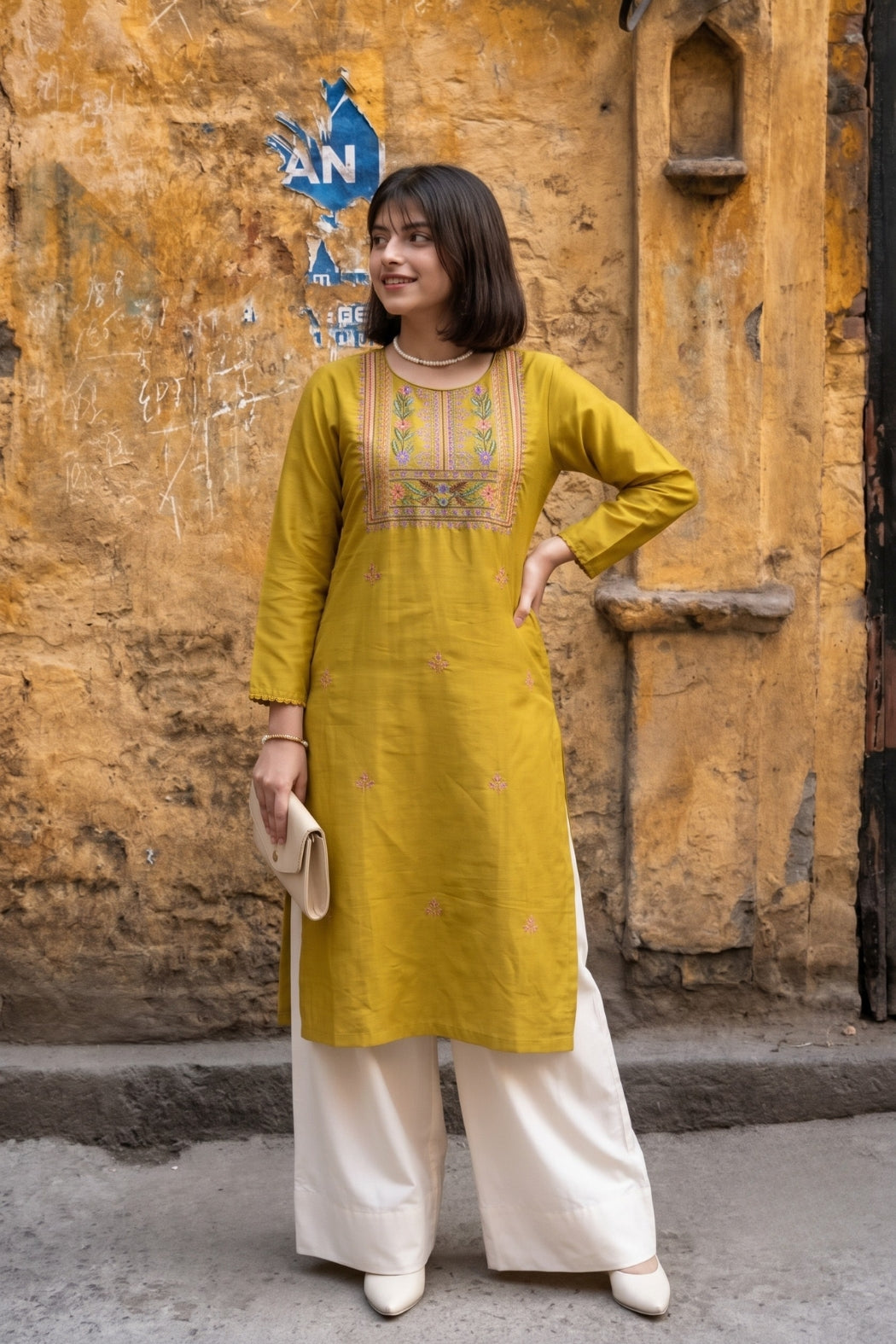 Green Cotton Satin Hand Embroidered Kurta