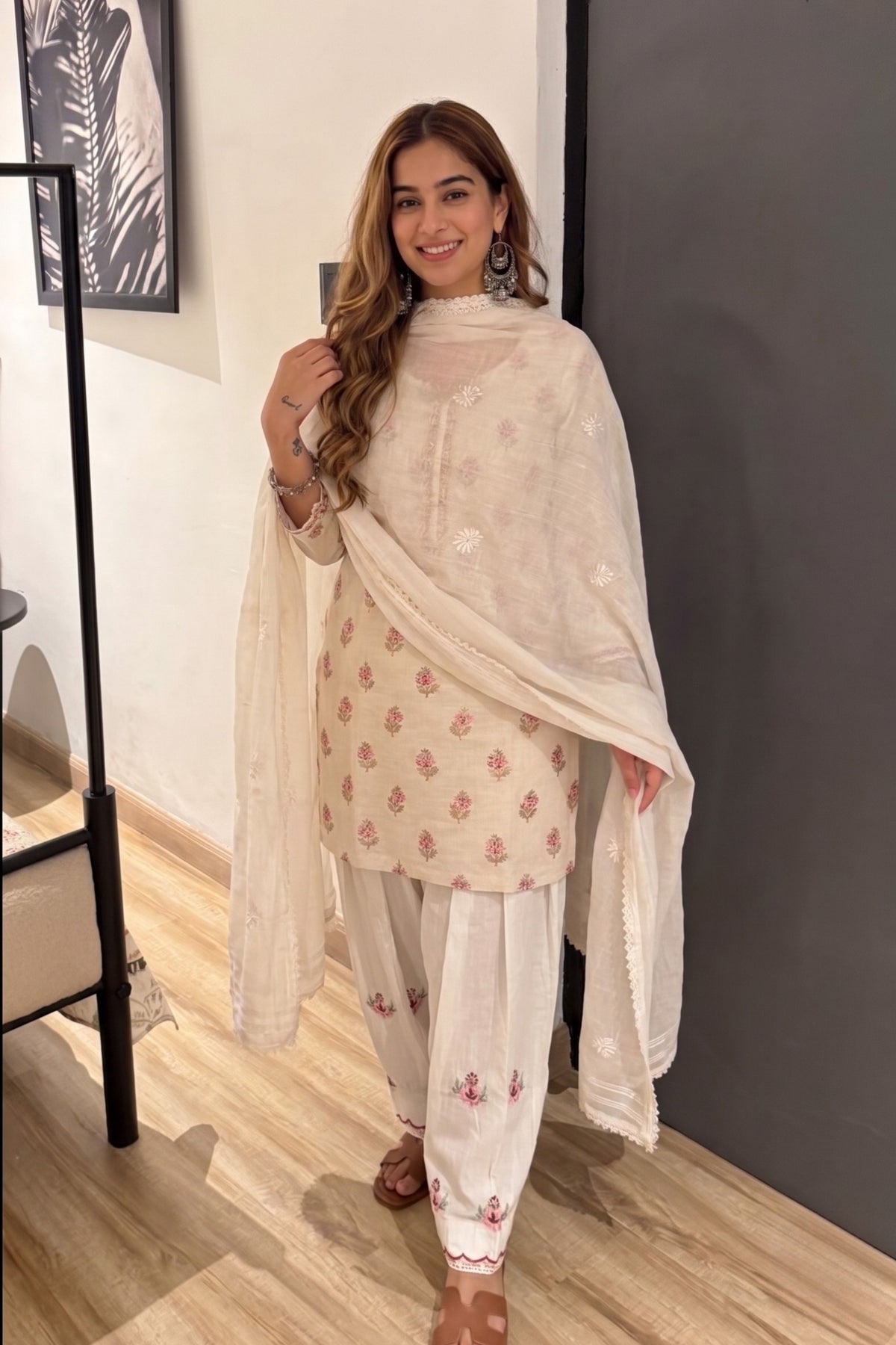 Pure Cotton Floral Embroidered Farshi Salwar