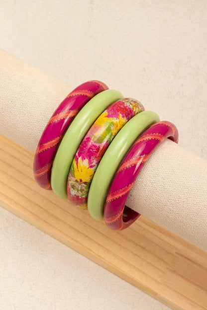 Marble Stripe Lac Bangles – Handcrafted Multicolor Set of 5 (Copy)