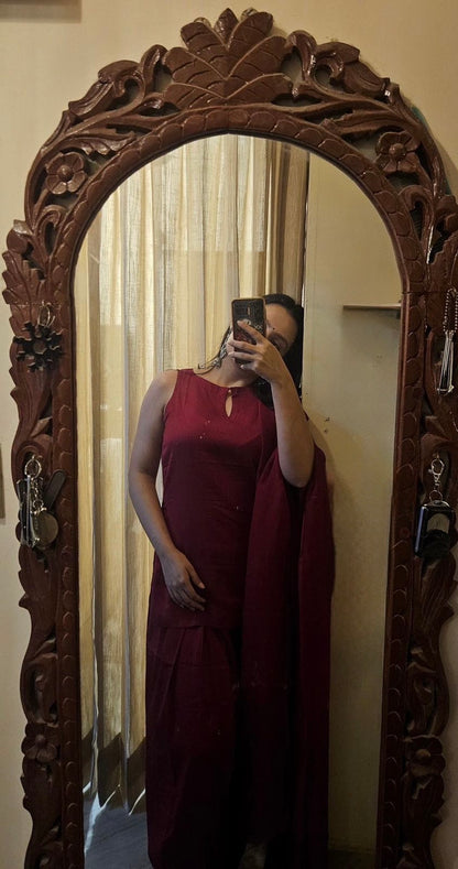 Solid Straight Kurta Farshi Salwar Set-Sleeveless