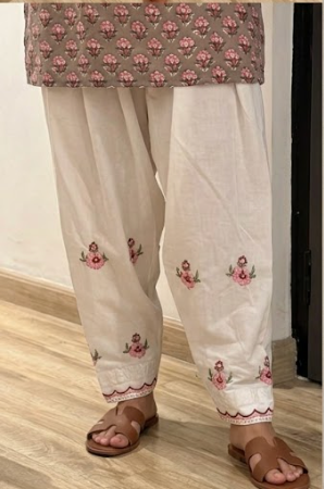 Pure Cotton Floral Embroidered Farshi Salwar