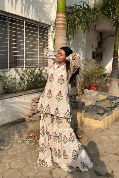 Pure Cotton Block Printed Gharara Set